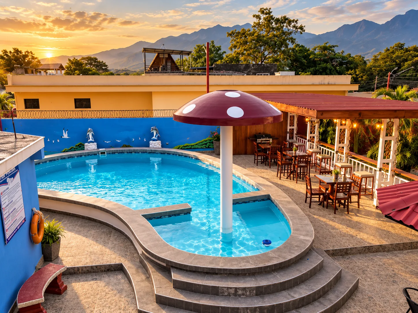 Piscina de Hotel Cibeles rodeada de vegetación tropical